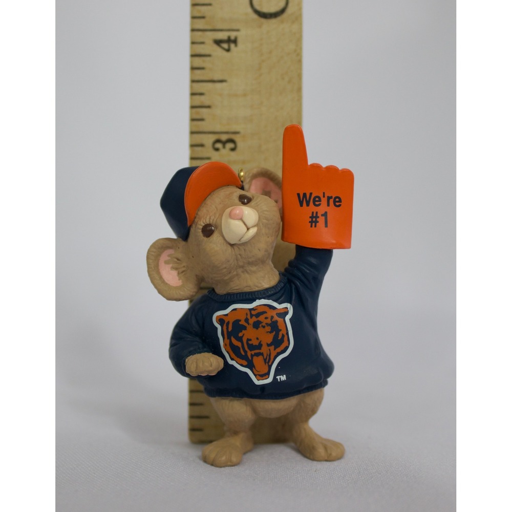 Vintage 1996 Hallmark Chicago Bears NFL Mouse Ornament We're #1 Foam Finger Navy